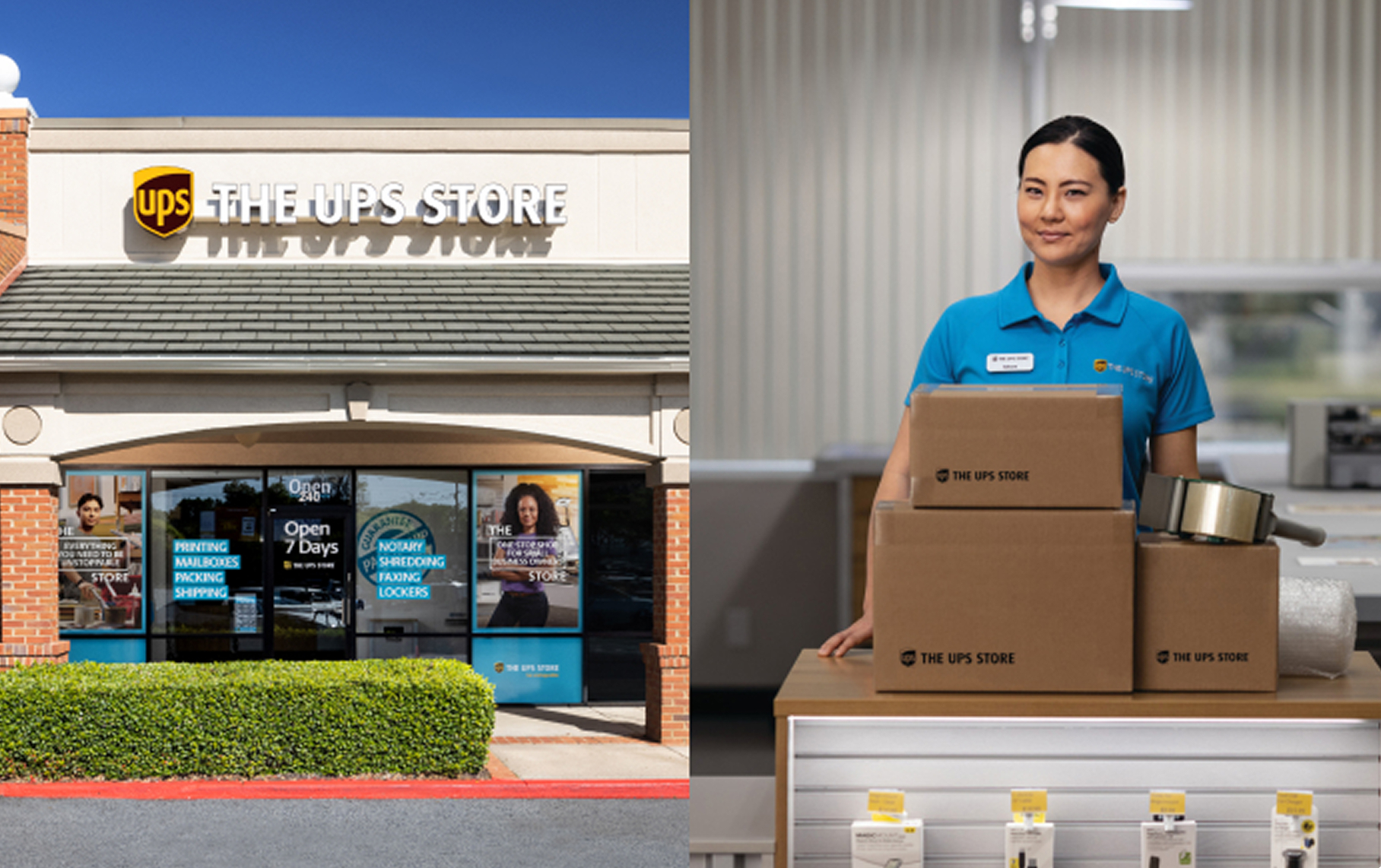 The UPS Store employees providing full service packaging solutions